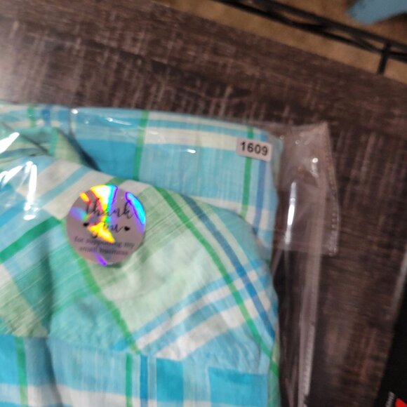 Talbots Women L‎ Button Up Shirt Plaid Long Sleeve 100% Cotton Casual Blue Green - Picture 9 of 9